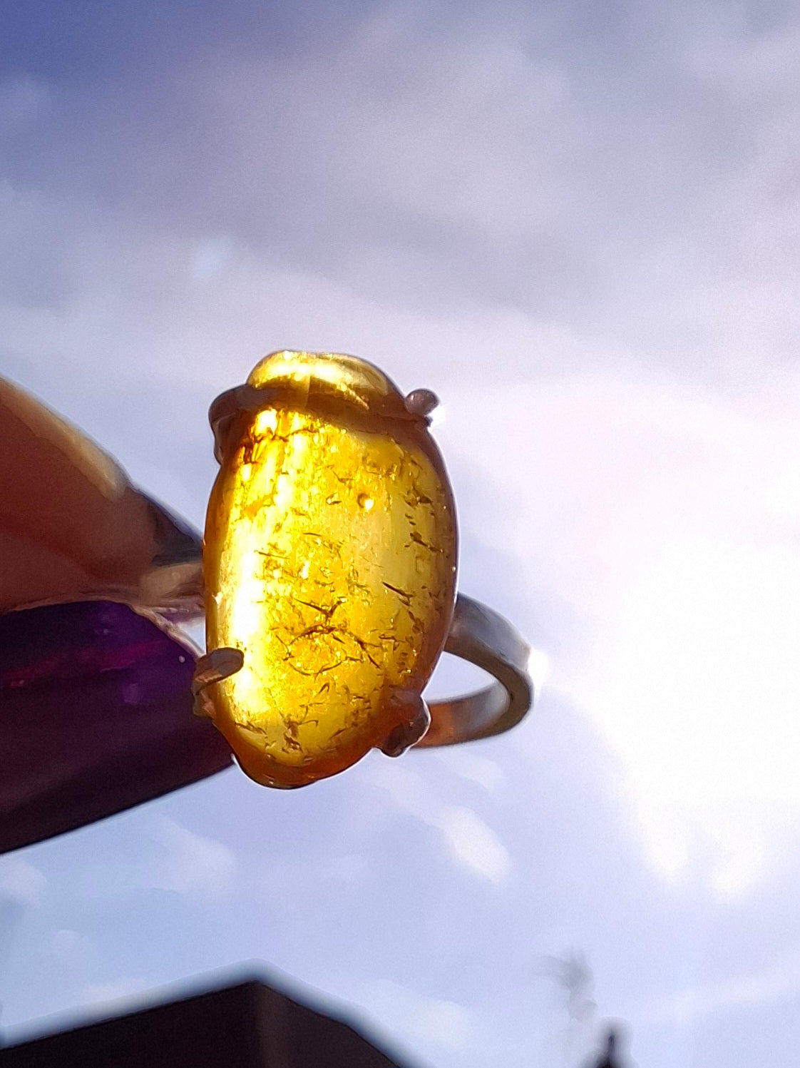 Baltic Amber Ring, size large L, 925 Silver, Fossil (Ref: AR3)