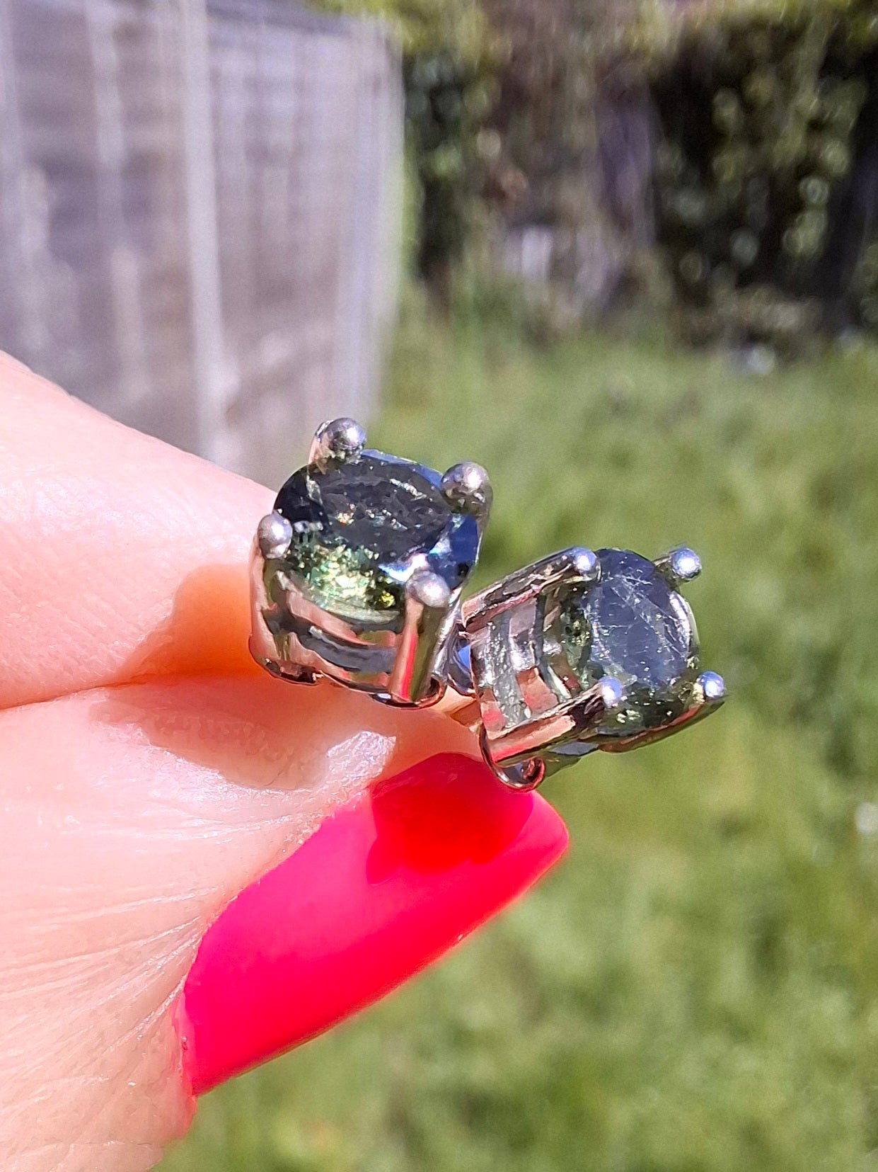 Moldavite (faceted) 5mm STUD EARRINGS, 925 Silver, Tektite (Ref: Pair50)
