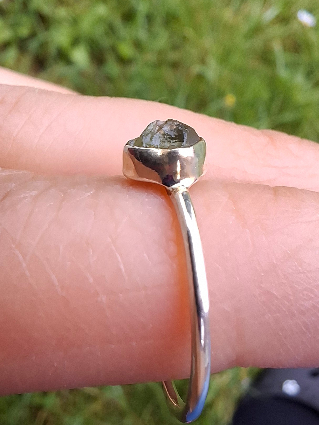 Moldavite Ring, size large M, 925 Silver, Tektite (Ref: R51)
