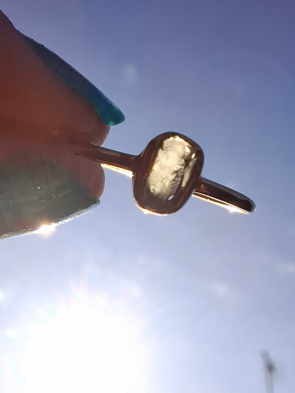 Moldavite Ring, 14K GOLD Plated, size large M, Tektite (Ref: R337)