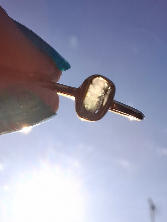 Moldavite Ring, 14K GOLD Plated, size large M, Tektite (Ref: R337)