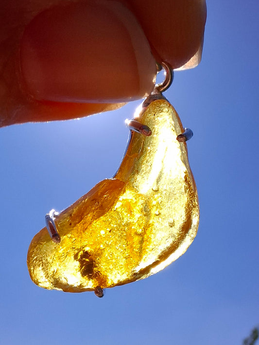 Baltic Amber Pendant, 925 Silver, Fossil (Ref: Ap1)