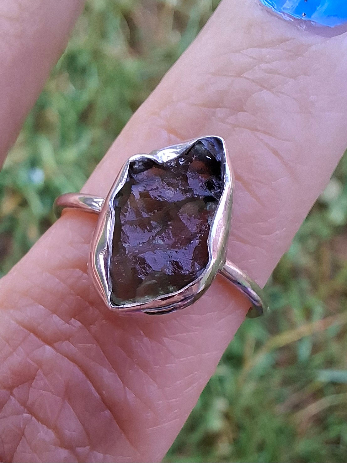 Moldavite Ring, size M, 925 Silver, Tektite (Ref: R22)