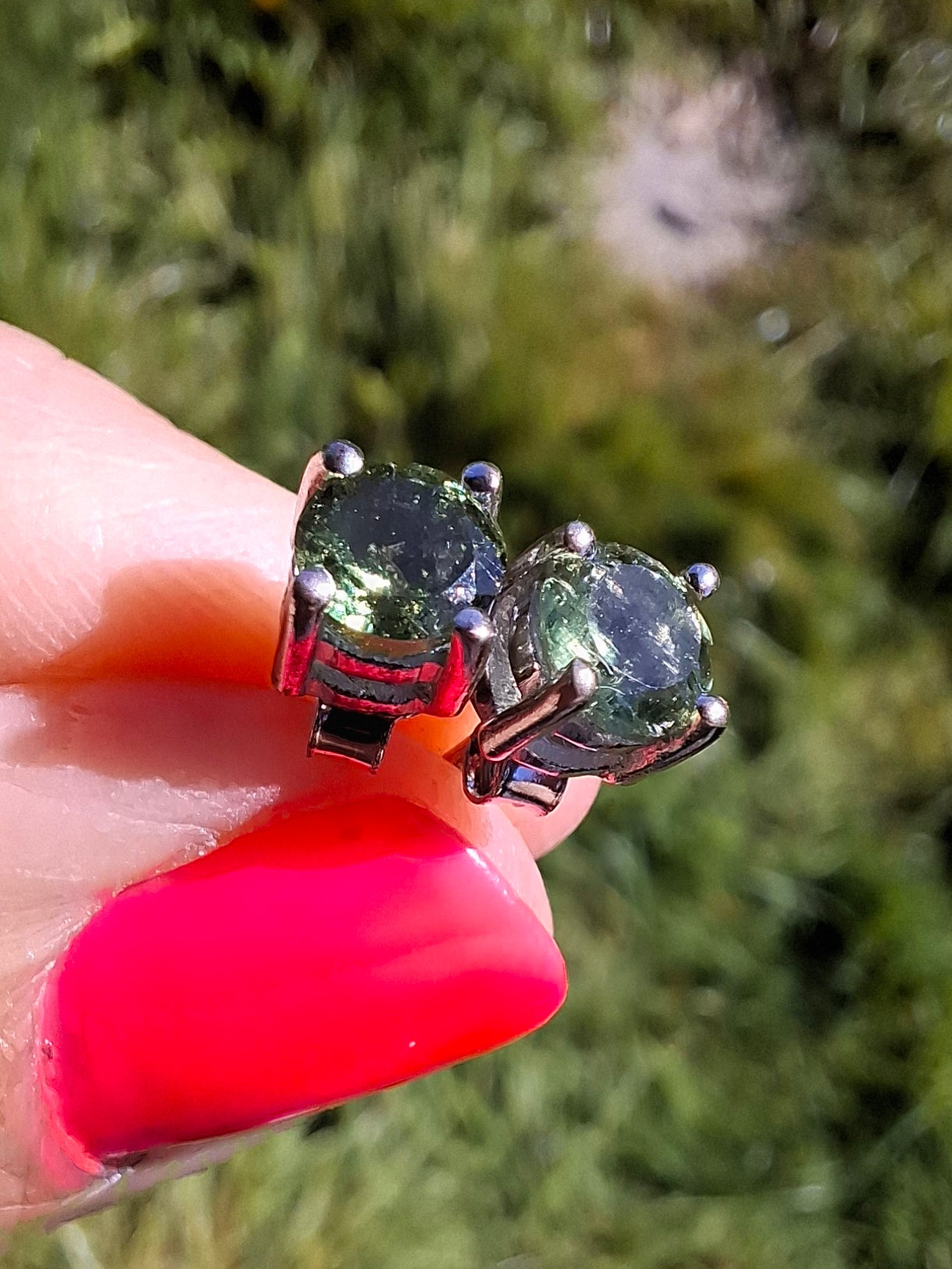Moldavite (faceted) 5mm STUD EARRINGS, 925 Silver, Tektite (Ref: Pair51)