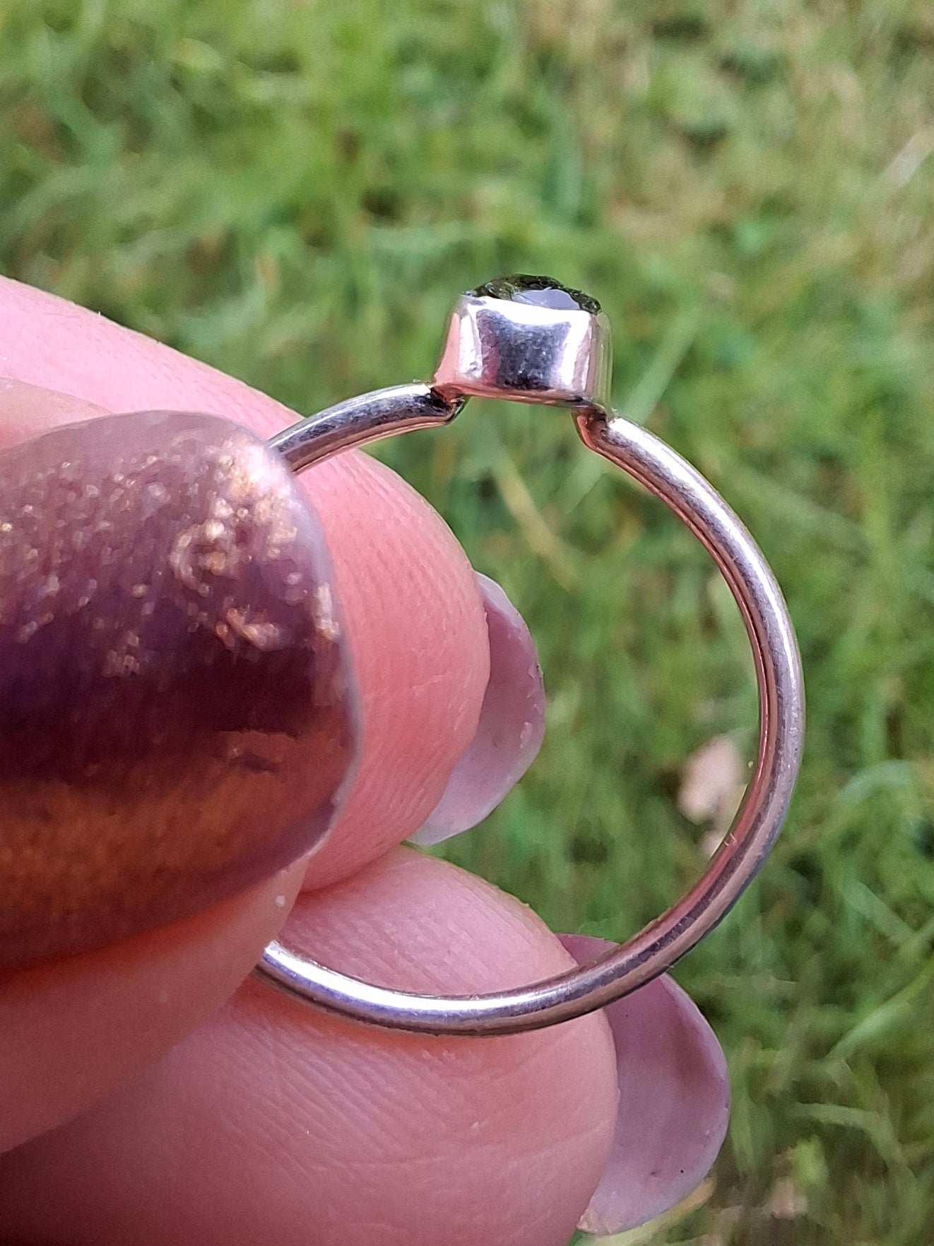 Moldavite Ring, size large L/small M, 925 Silver, Tektite (Ref: R37)
