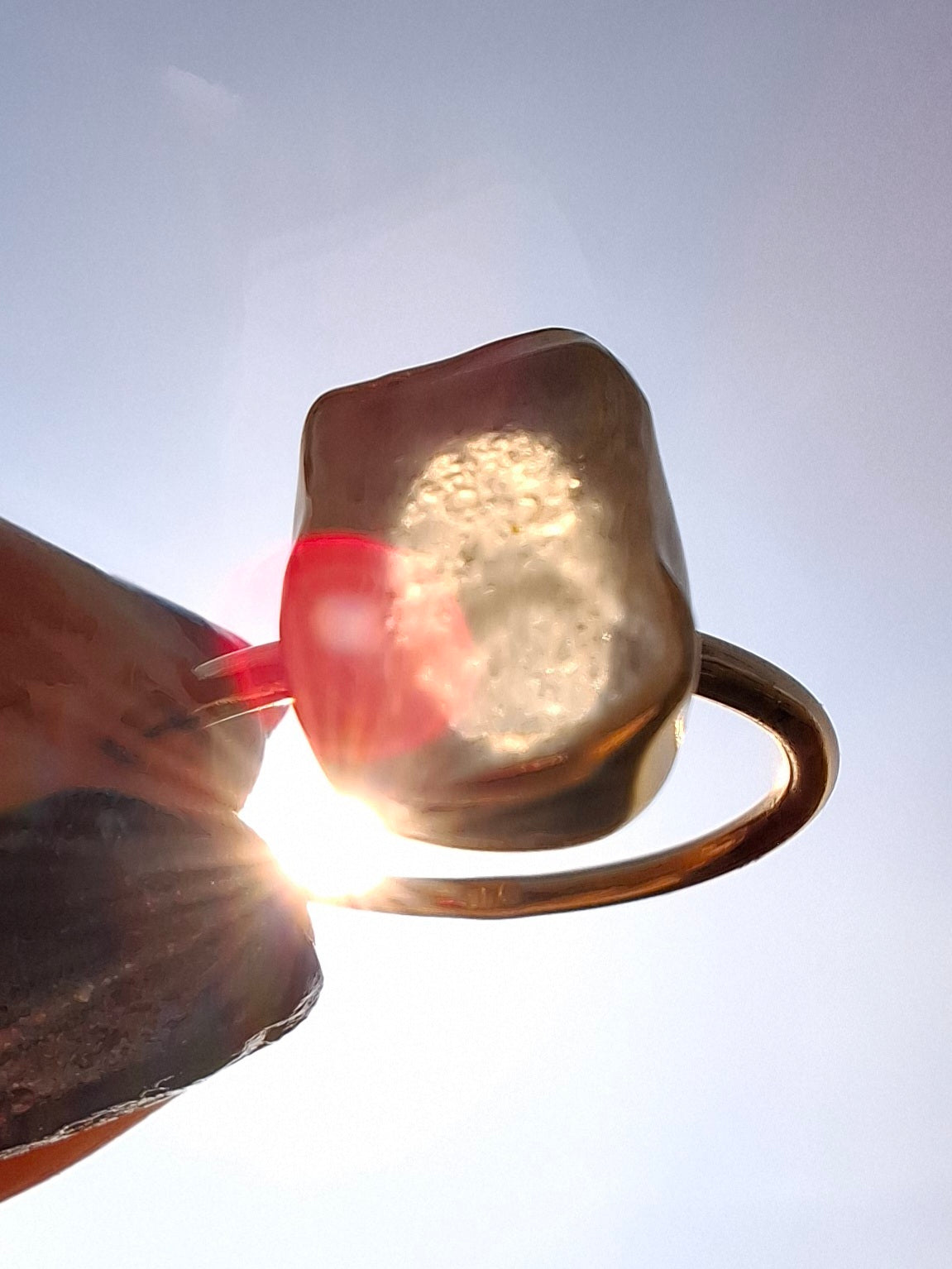 Libyan Desert Glass Ring, 14K GOLD Plated, size large N, Tektite (Ref: LR79)