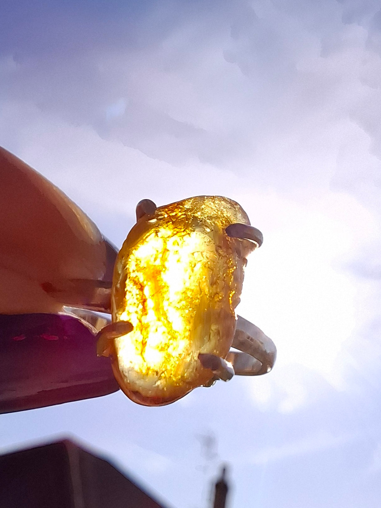 Baltic Amber Ring, size large L/small M, 925 Silver, Fossil (Ref: AR4)