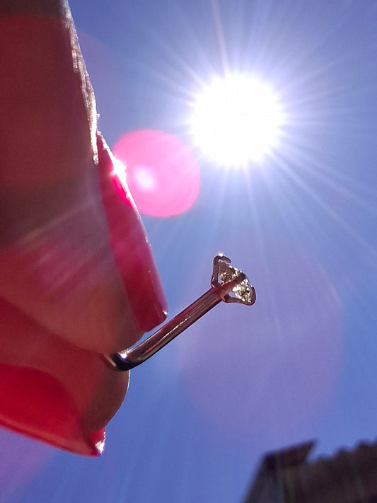 Moldavite (raw) NOSE STUD, 18G, Corkscrew, Surgical Steel, Tektite (Ref: N19)