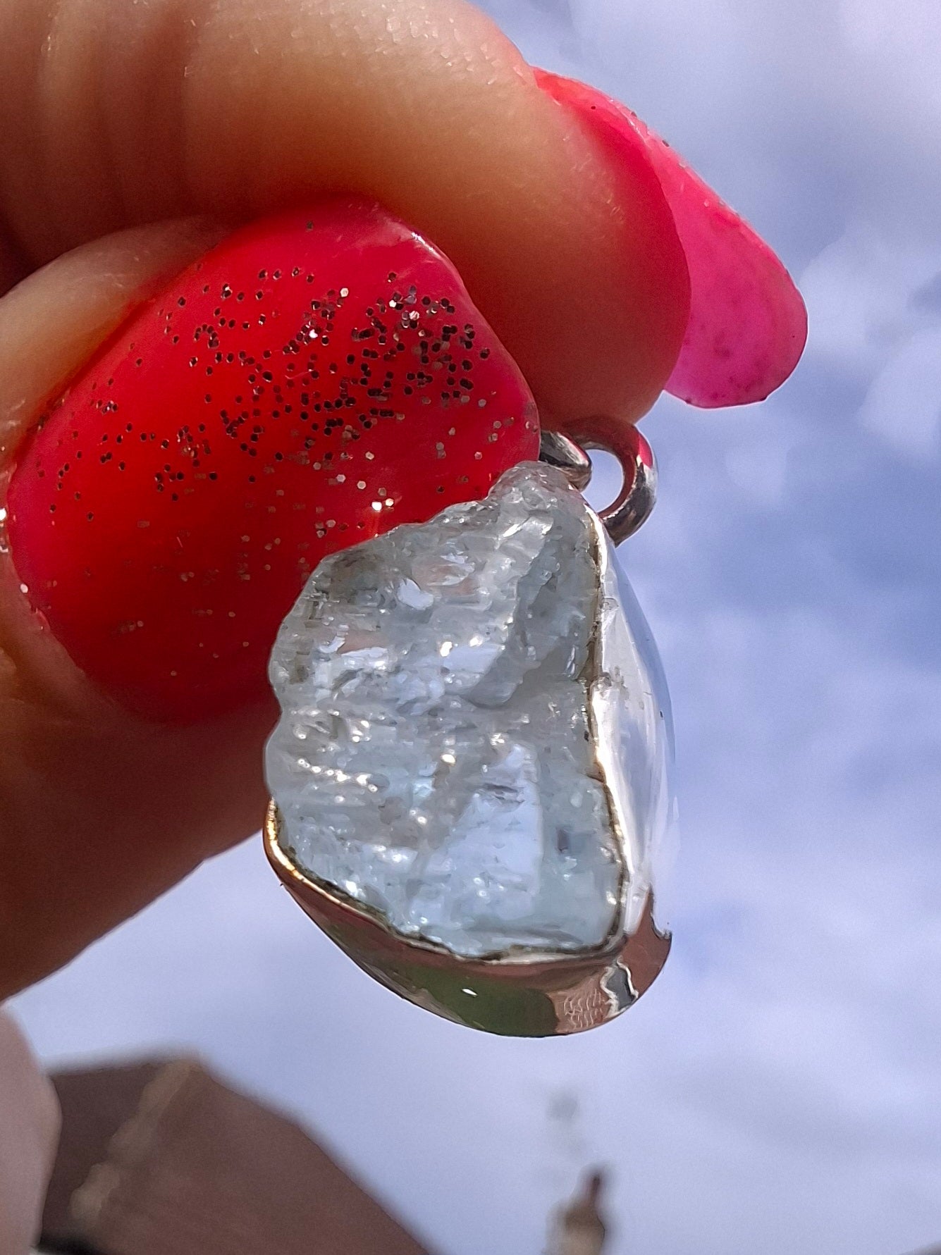 Aquamarine Pendant, 925 Silver, Crystal (Ref: AQ14)