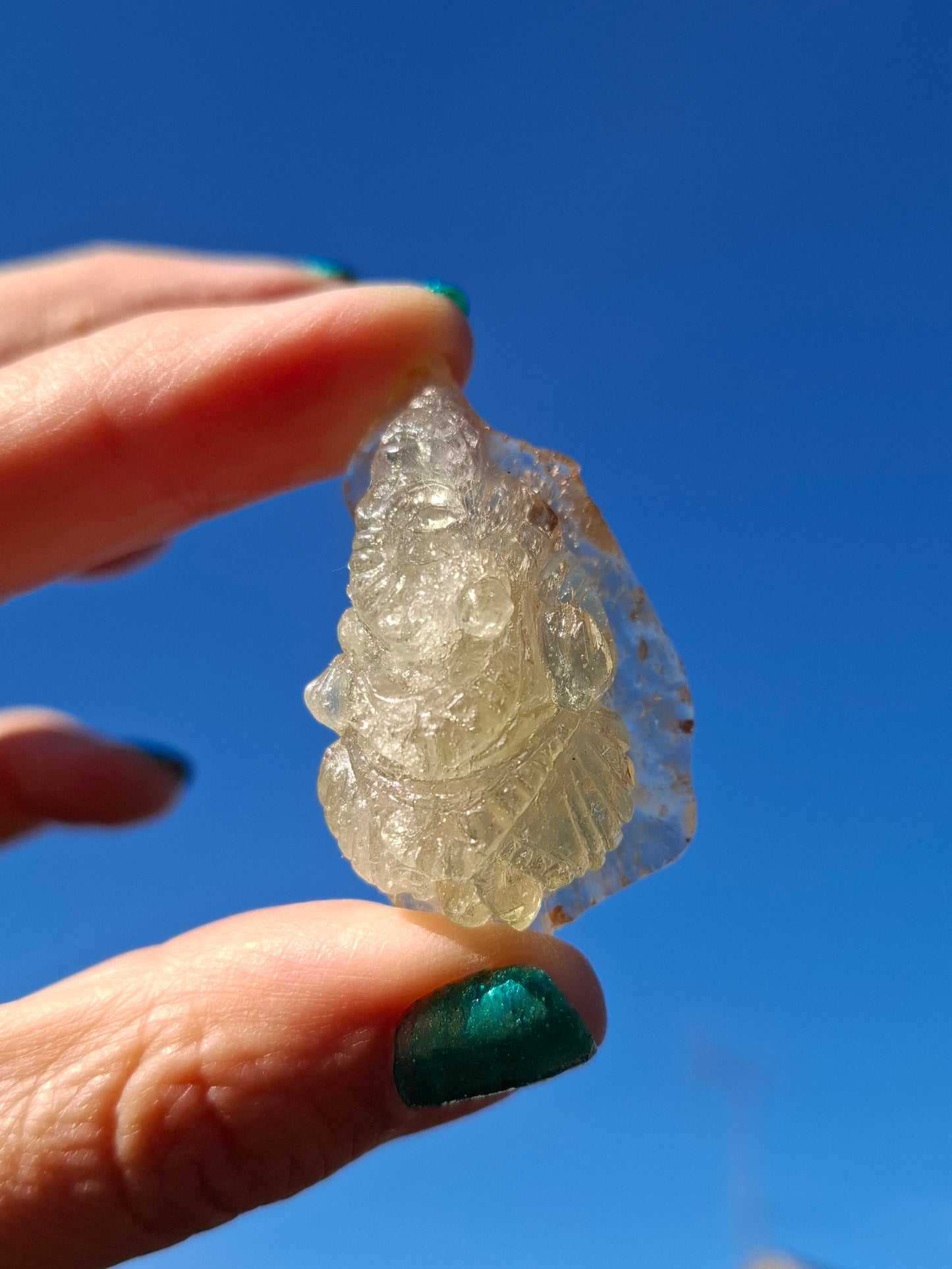 Libyan Desert Glass GANESHA carving, 18.39g, Tektite (Ref: Ganesha3)