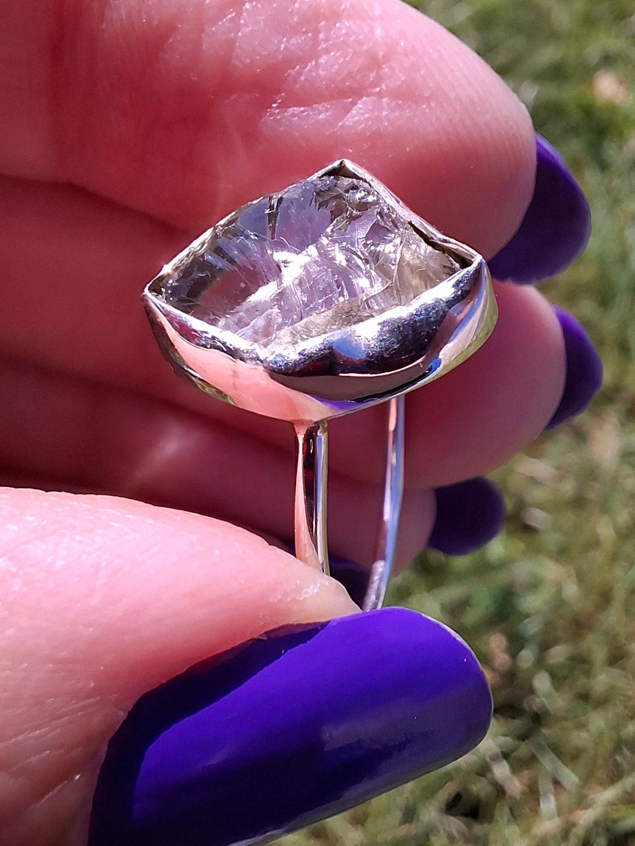 Libyan Desert Glass Ring, size T, 925 silver, Tektite (Ref: LR49)