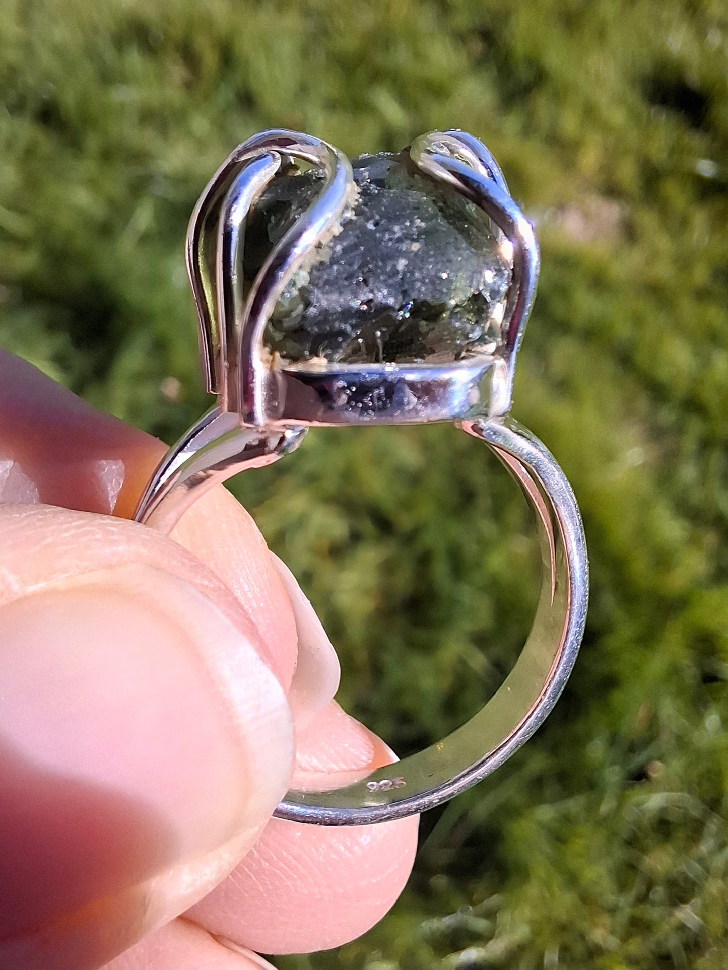 Moldavite Ring, size Q, 925 Silver, Tektite (Ref: R11)