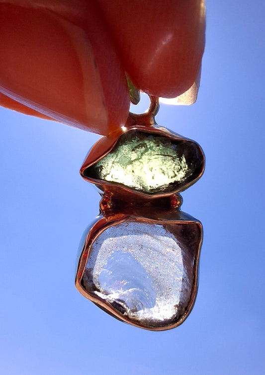Moldavite & Libyan Desert Glass Pendant, 925 Silver, Tektite (Ref: MLP13)