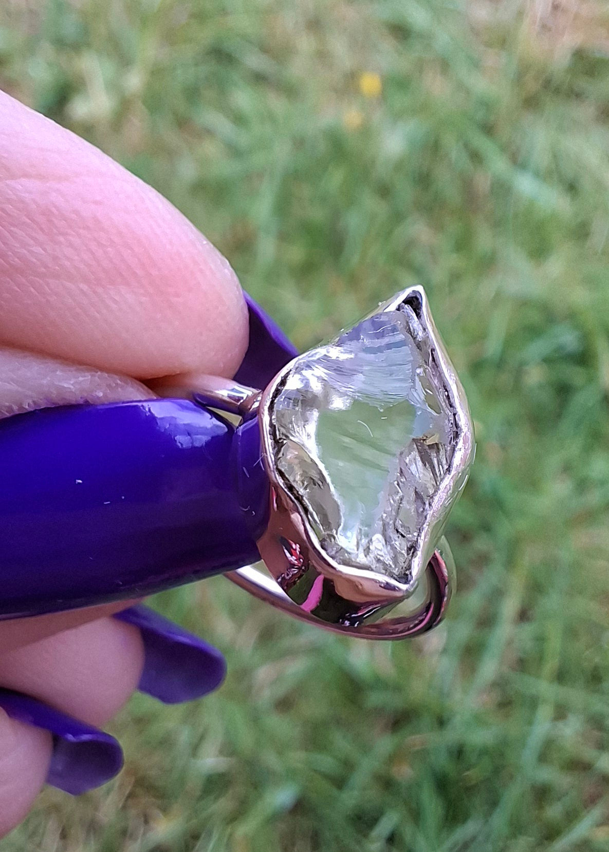 Libyan Desert Glass Ring, size large K, 925 Silver, Tektite (Ref: LR16)