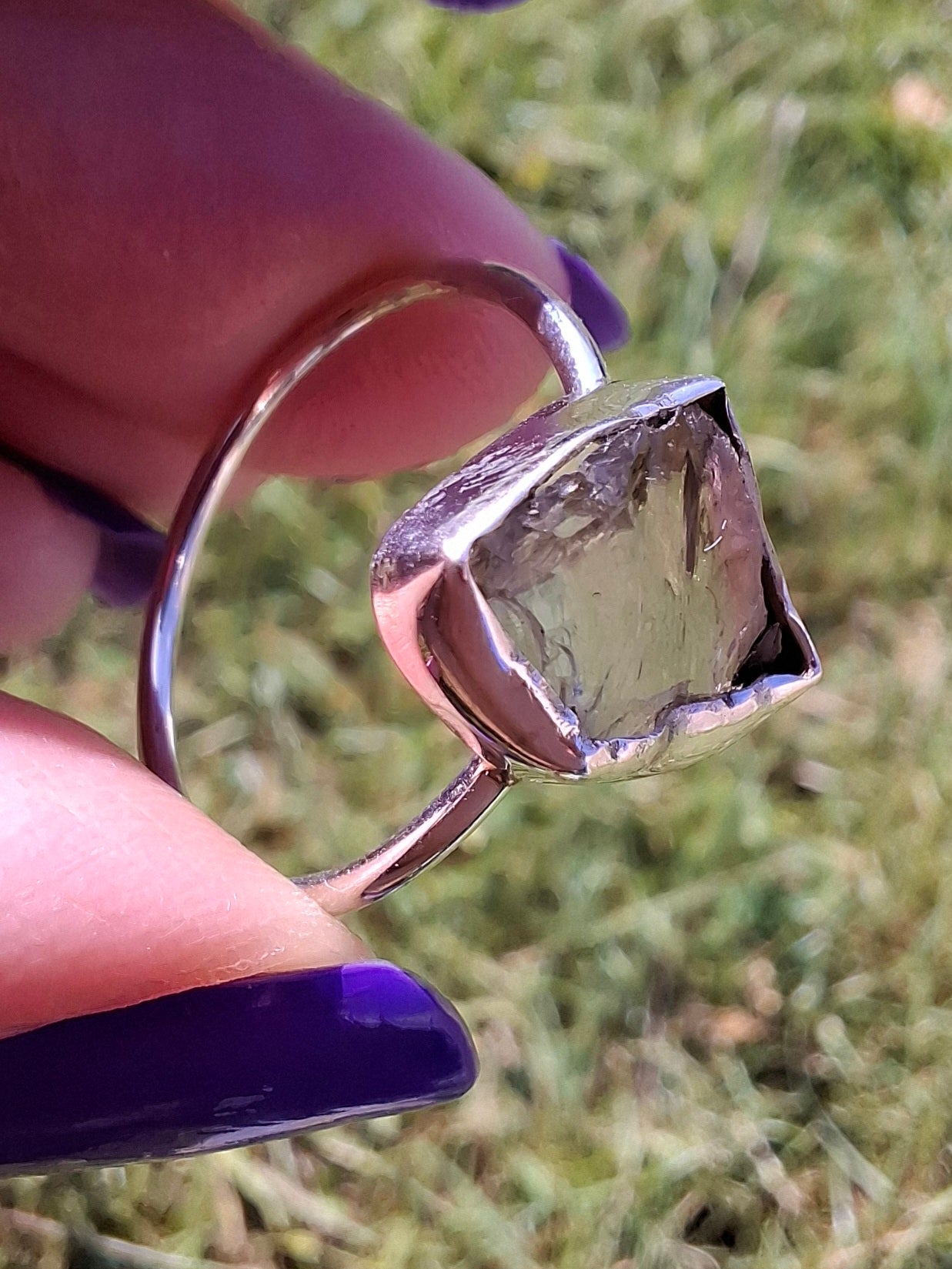 Libyan Desert Glass Ring, size T, 925 silver, Tektite (Ref: LR49)