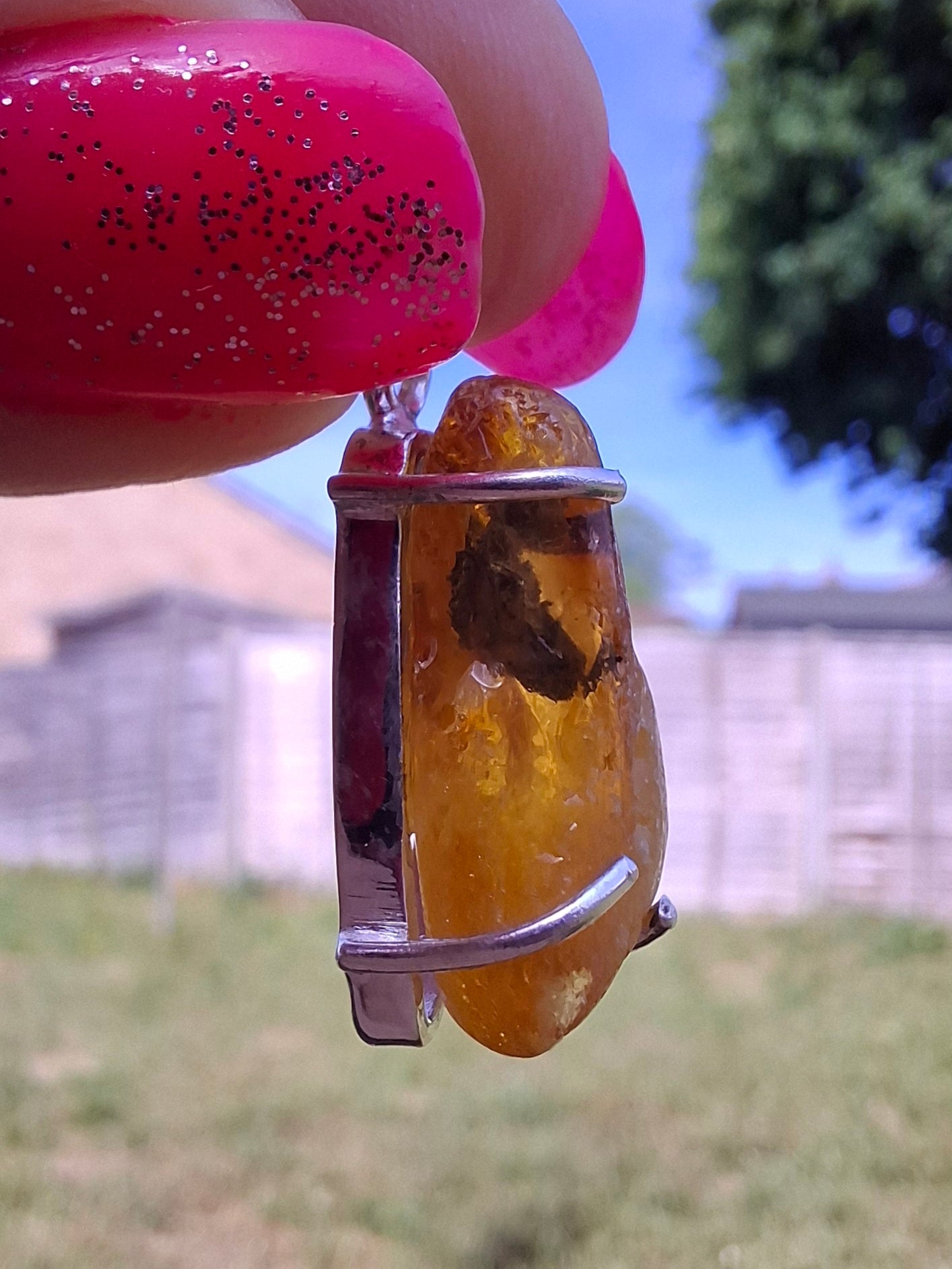 Baltic Amber Pendant, 925 Silver, Fossil (Ref: AP4)