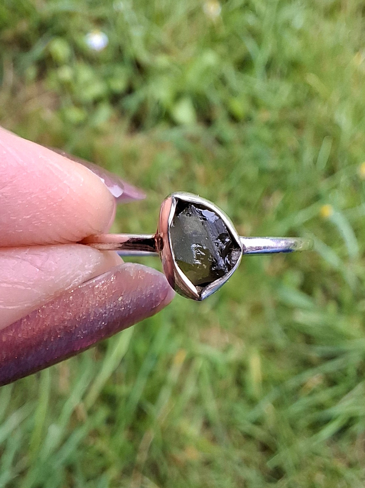 Moldavite Ring, size large T, 925 Silver, Tektite (Ref: R70)