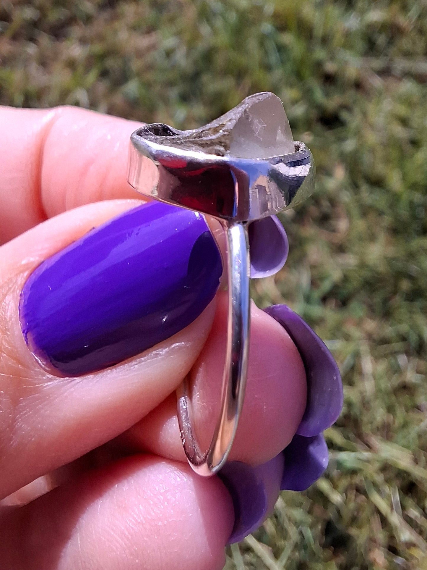 Libyan Desert Glass Ring, size large R/small S, 925 Silver, Tektite (Ref: LR42)
