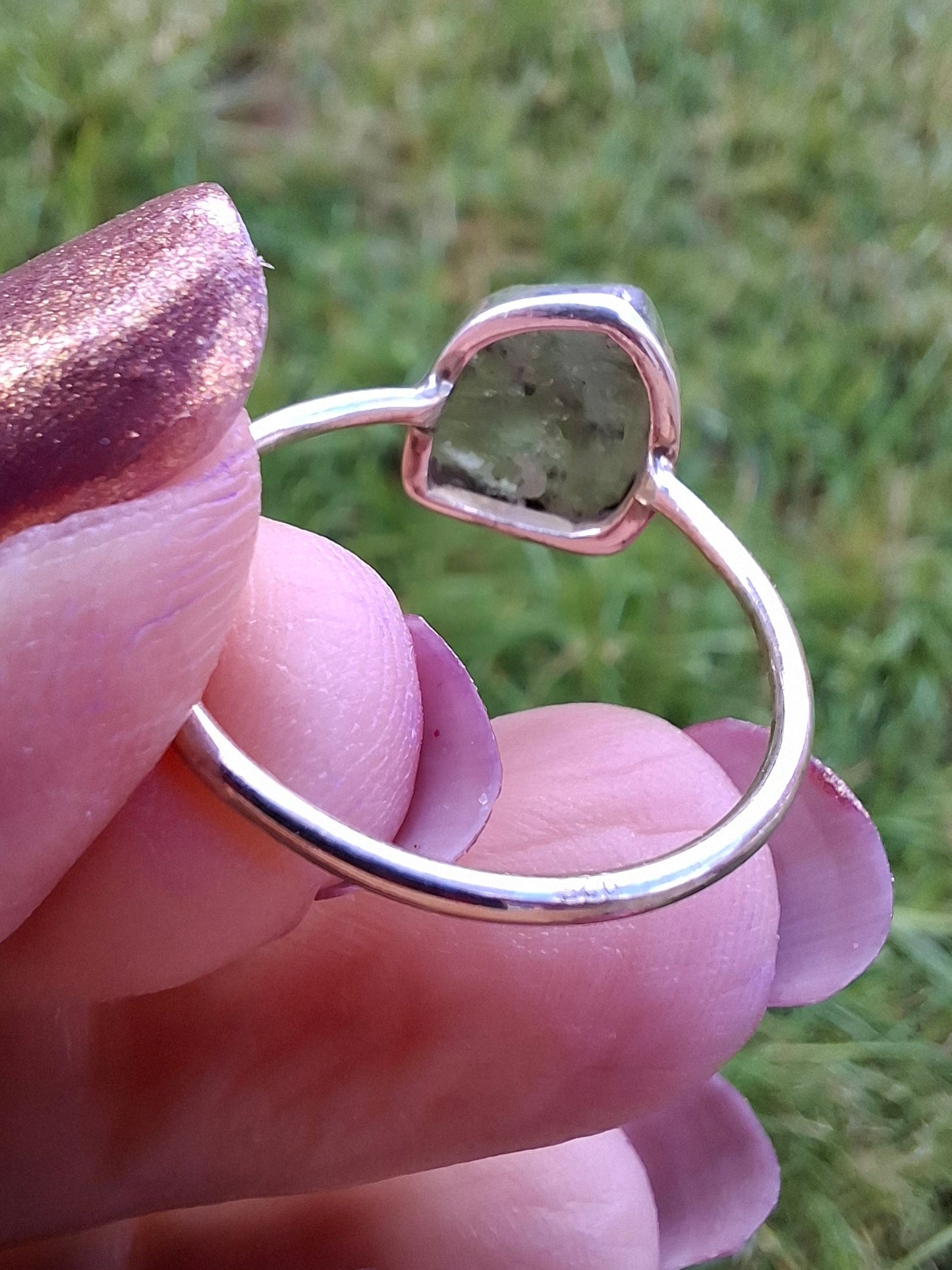 Moldavite Ring, size small U, 925 Silver, Tektite (Ref: R29)