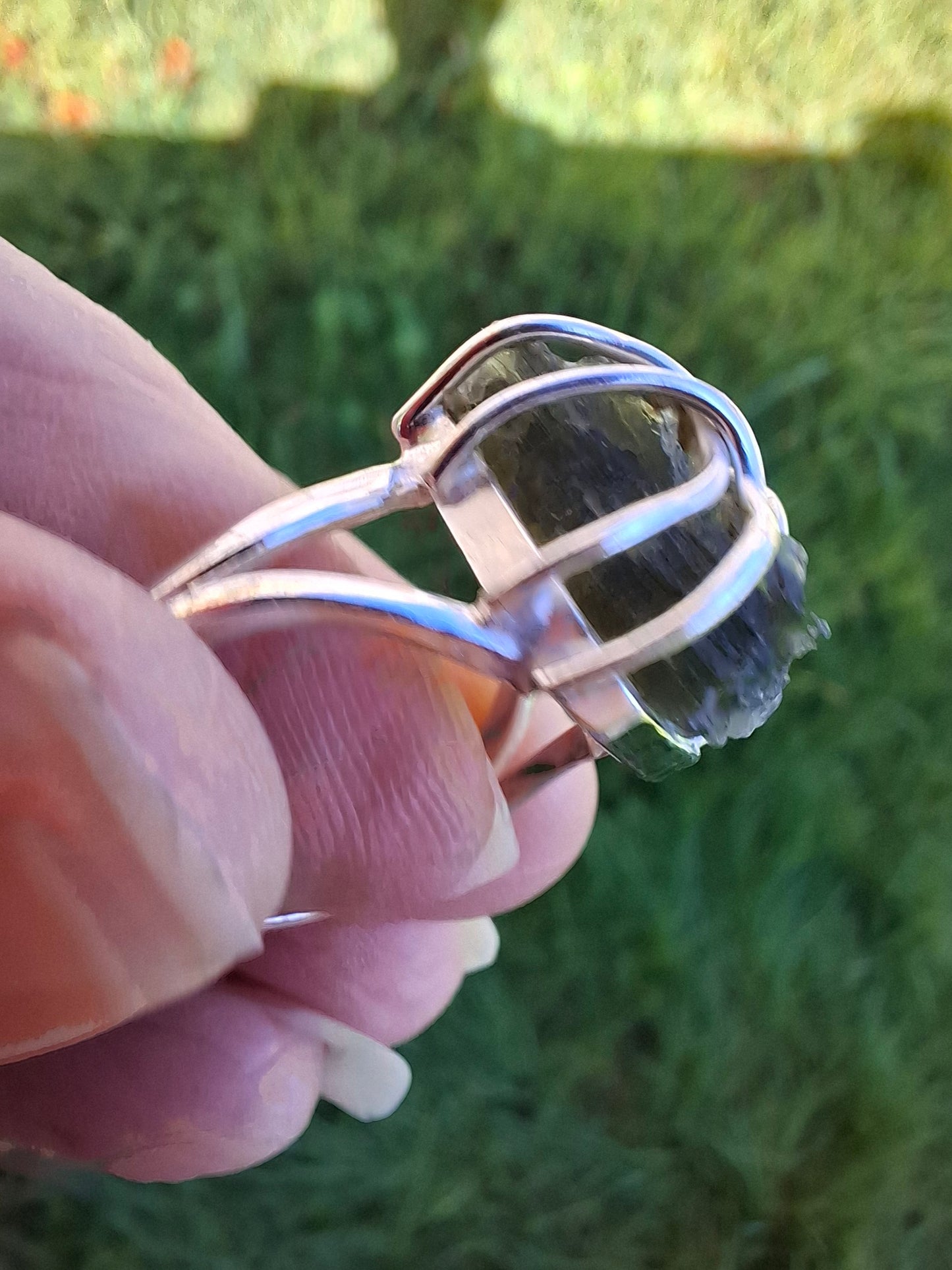Moldavite Ring, size Q, 925 Silver, Tektite (Ref: R10)