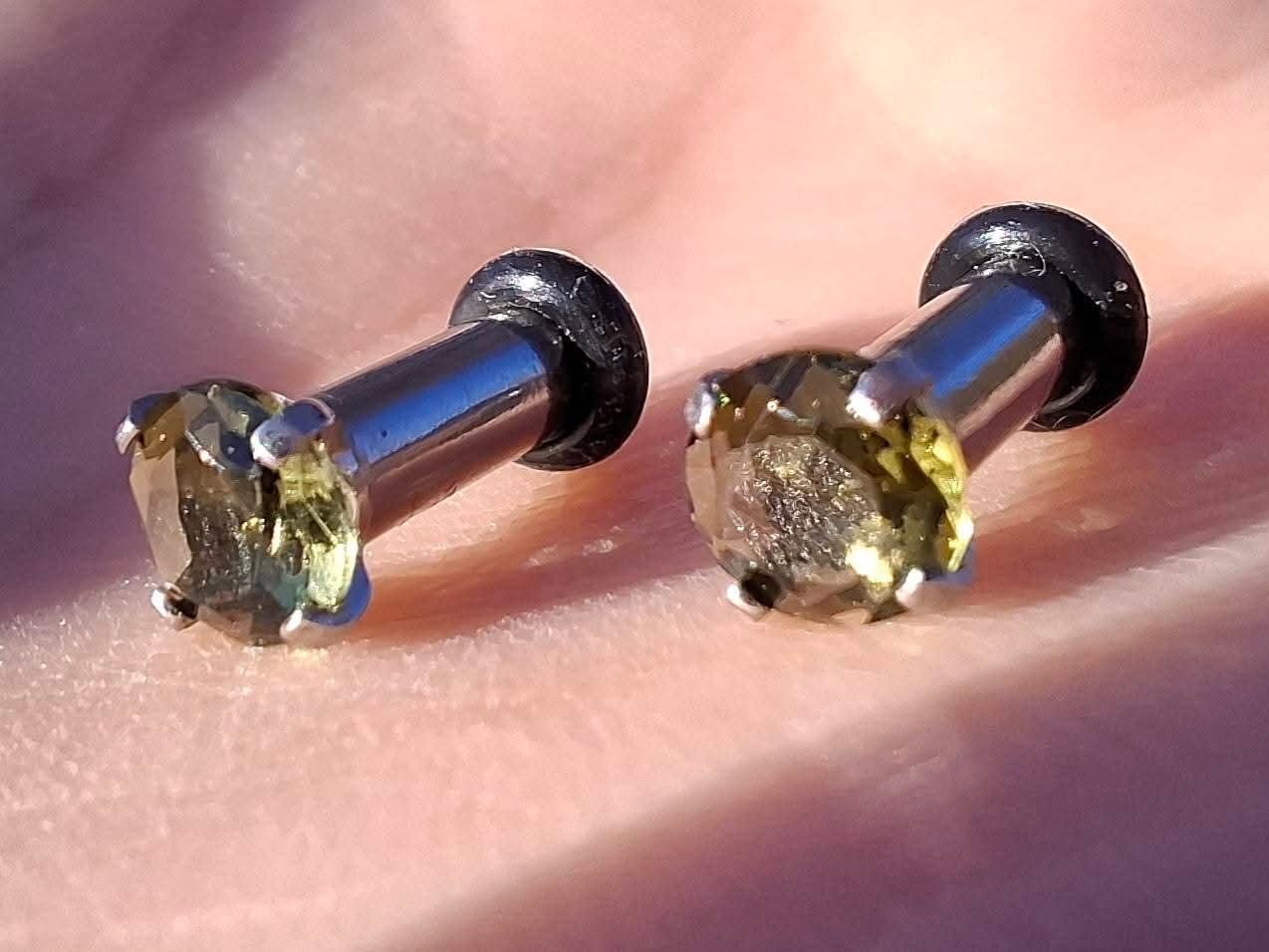 Moldavite (faceted) PLUGS, 5mm, 4G, Surgical Steel, Tektite (Ref: Plug1)