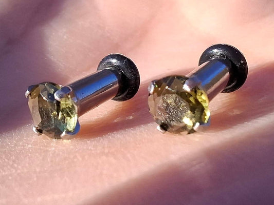 Moldavite (faceted) PLUGS, 5mm, 4G, Surgical Steel, Tektite (Ref: Plug1)