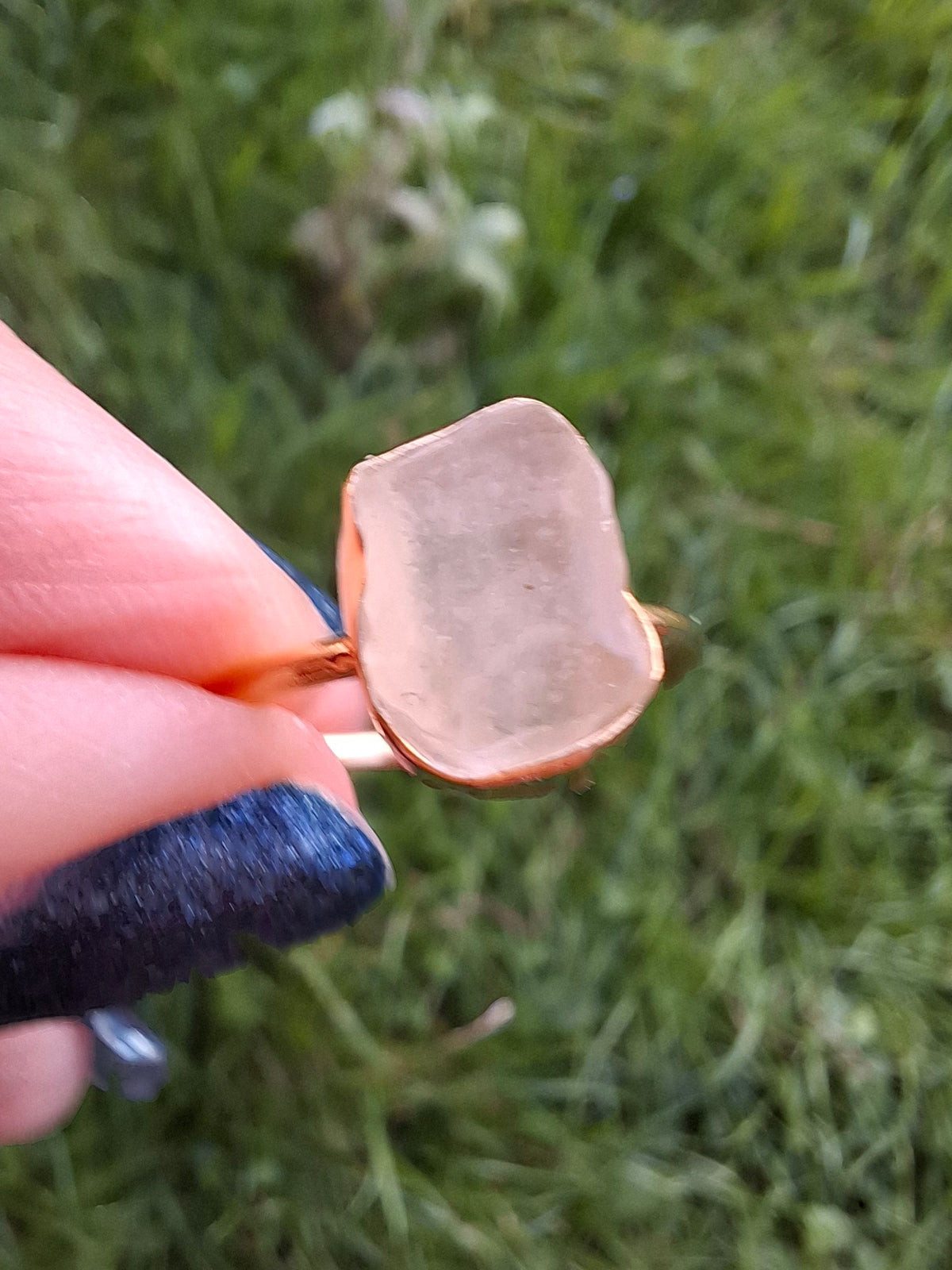 Libyan Desert Glass Ring, 14K GOLD Plated, size large N, Tektite (Ref: LR79)