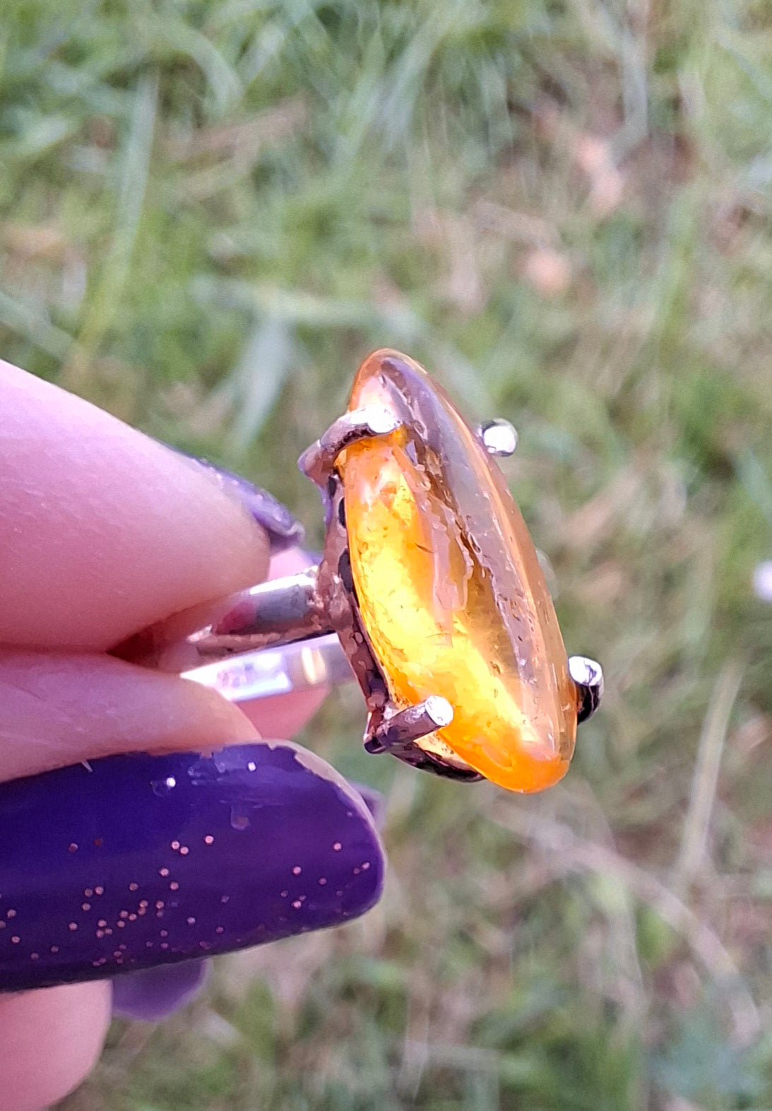 Baltic Amber Ring, size large J/small K, 925 Silver, Fossil (Ref: AR30)