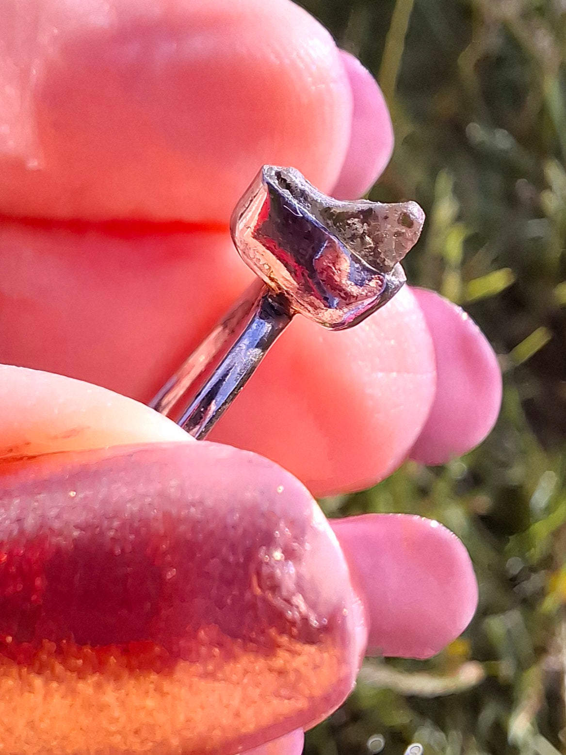 Moldavite Ring, size large M, 925 Silver, Tektite (Ref: R30)