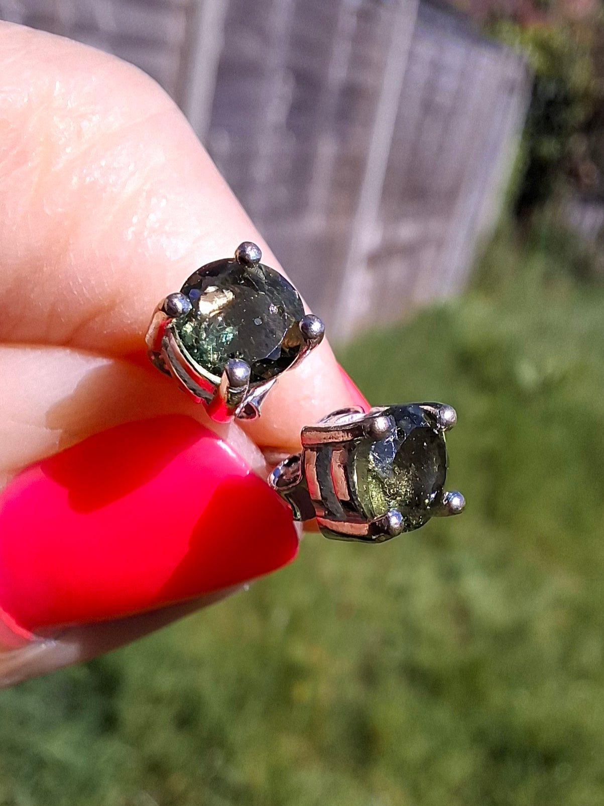 Moldavite (faceted), 5mm, STUD EARRINGS, 925 Silver, Tektite (Ref: Pair53)