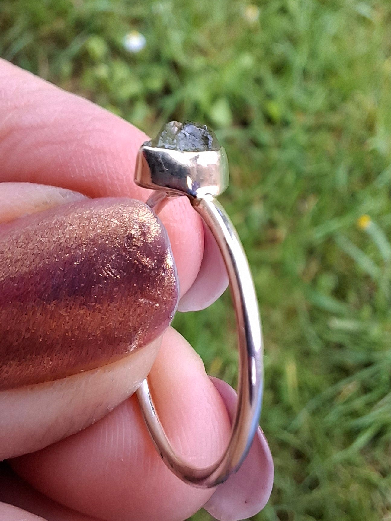 Moldavite Ring, size large M, 925 Silver, Tektite (Ref: R51)