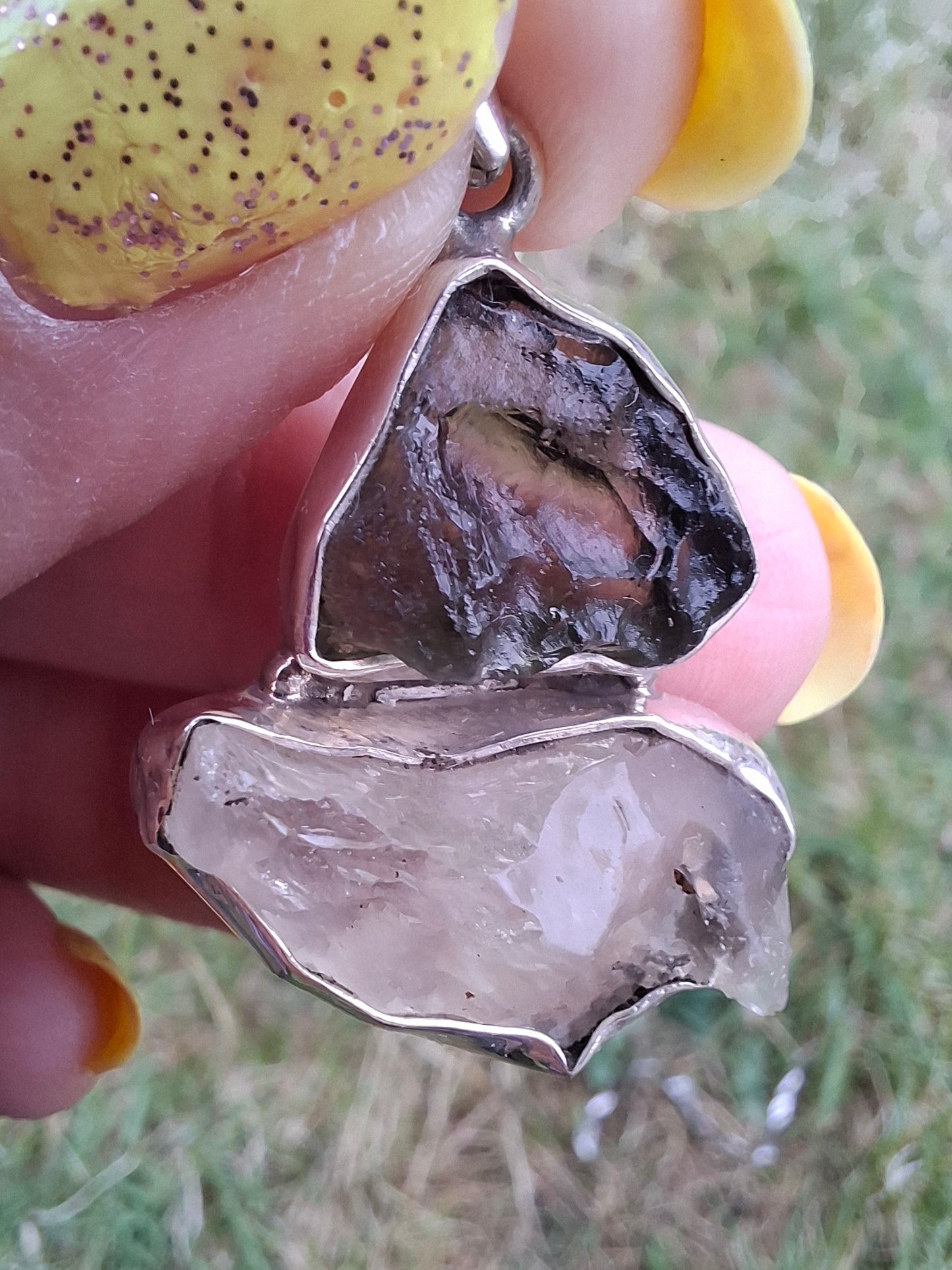 Moldavite & Libyan Desert Glass Pendant, 925 Silver, Tektite (Ref: MLP18)
