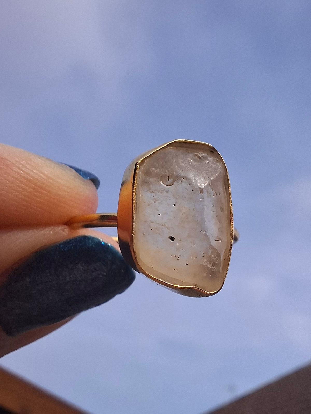 Libyan Desert Glass Ring, 14K GOLD Plated, size large O, Tektite (Ref: LR71)