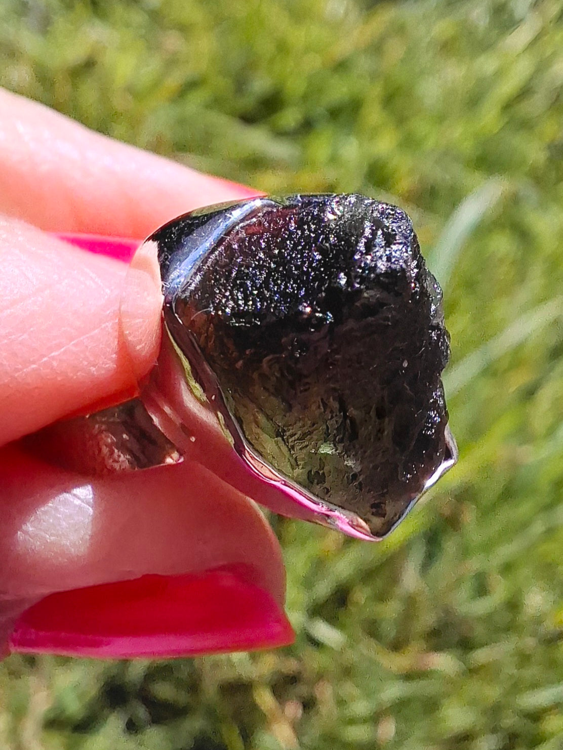 Moldavite Ring, size M, 925 Silver, Tektite (Ref: R306)