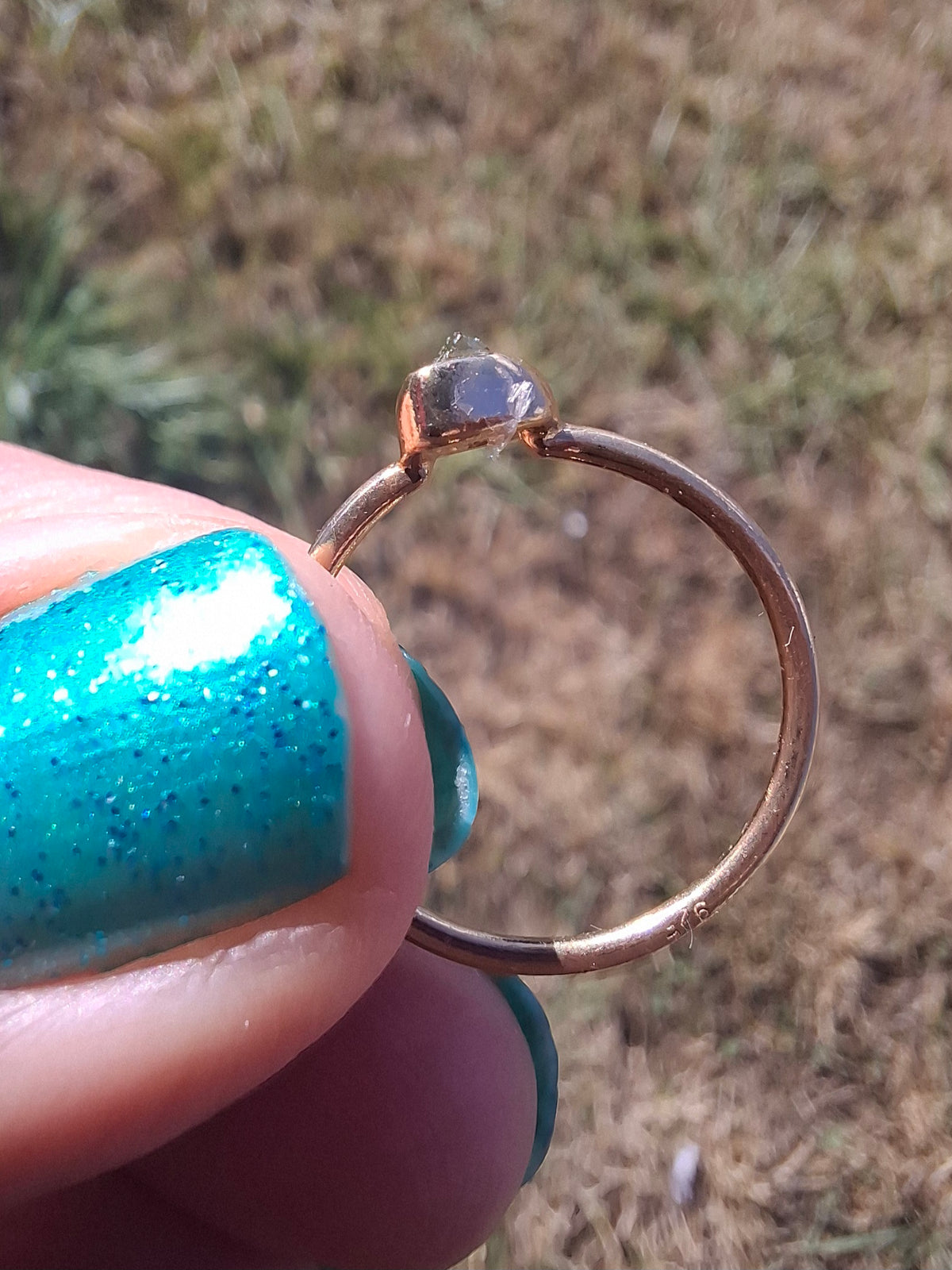 Moldavite Ring, 14K GOLD Plated, size small L, Tektite (Ref: R342)