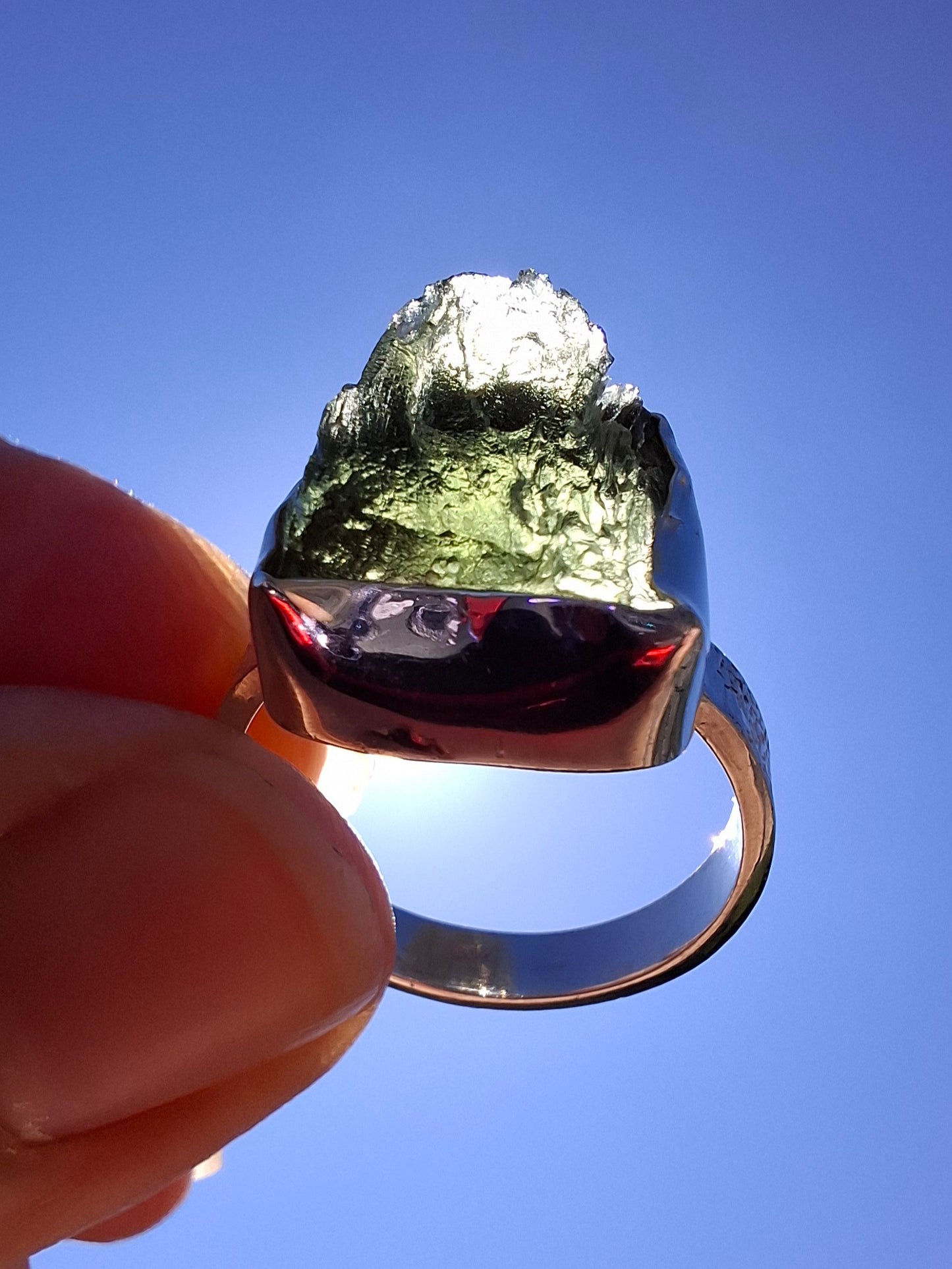 Moldavite Ring, size K, 925 Silver, Tektite (Ref: R302)