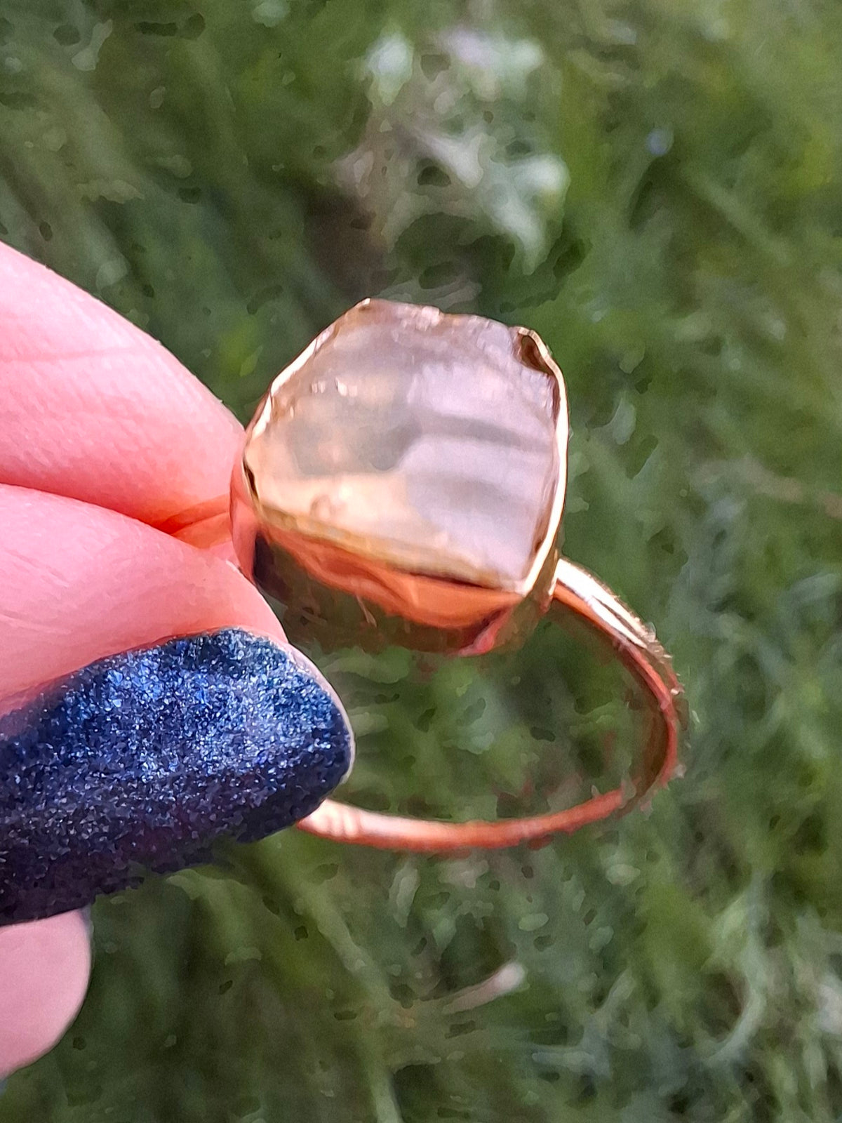 Libyan Desert Glass Ring, 14K GOLD Plated, size large S, Tektite (Ref: LR72)