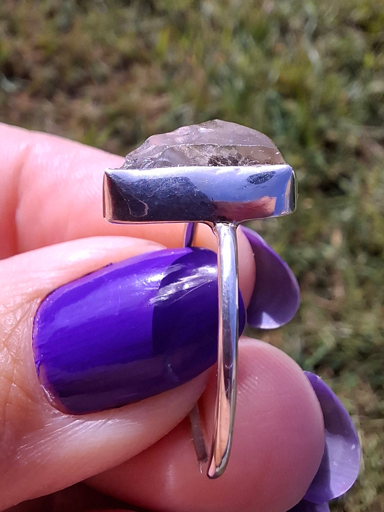 Libyan Desert Glass Ring, size large O, 925 Silver, Tektite (Ref: LR37)