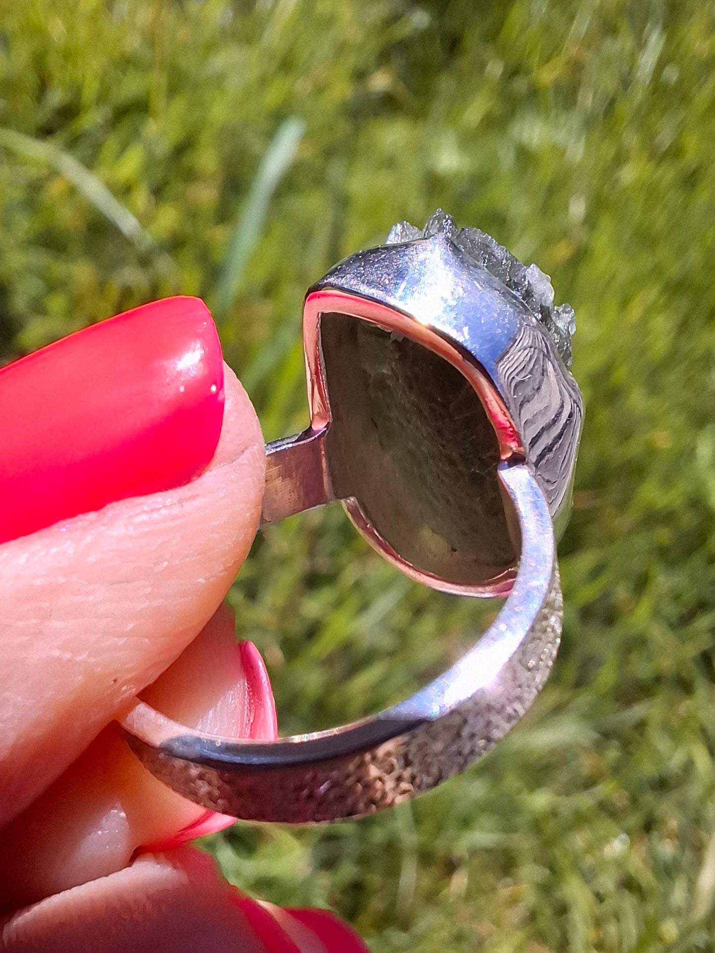 Moldavite Ring, size I, 925 Silver, Tektite (Ref: R295)