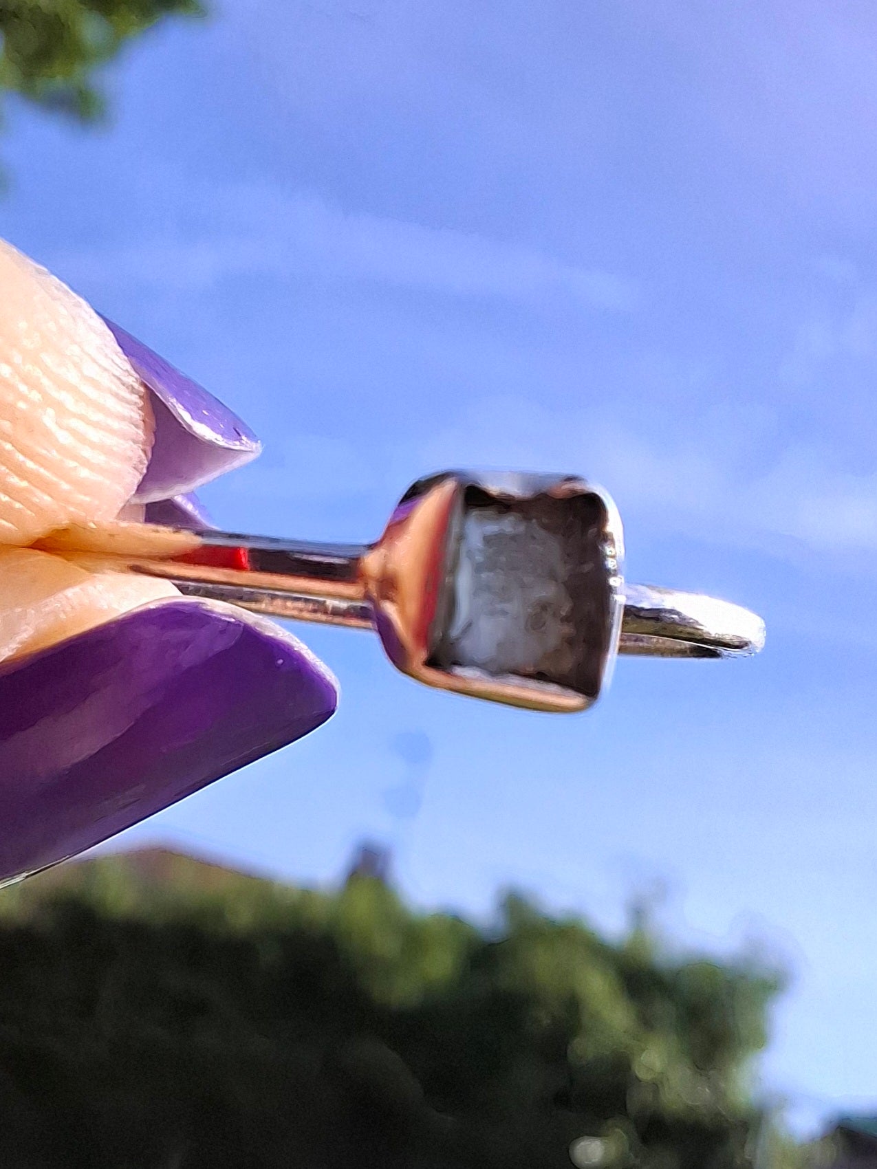 Moldavite Ring, size large R/small S, 925 Silver, Tektite (Ref: R65)