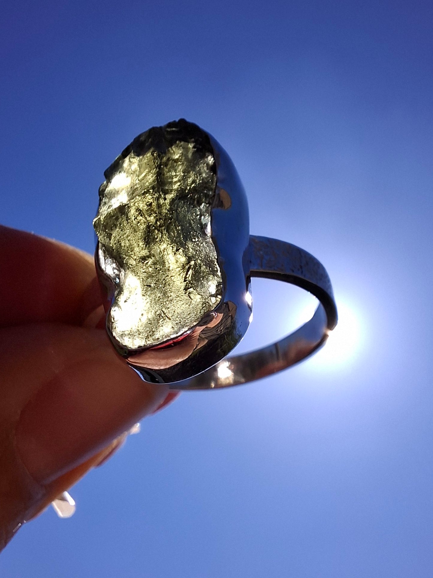 Moldavite Ring, size Y, 925 Silver, Tektite (Ref: R330)