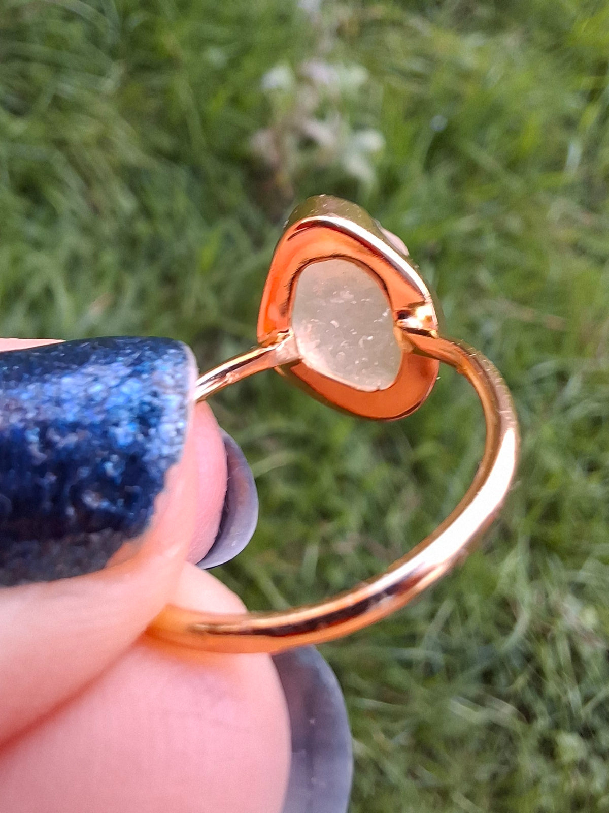 Libyan Desert Glass Ring, 14K GOLD Plated, size large P/small Q, Tektite (Ref: LR73)