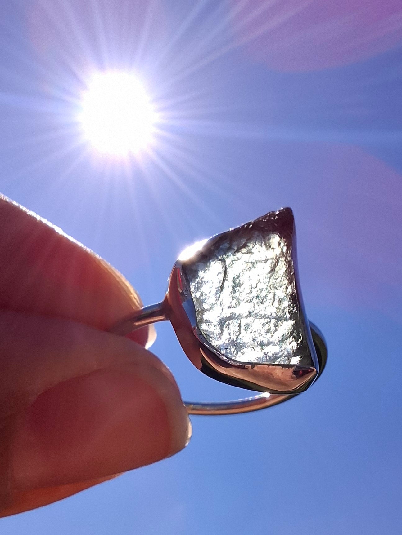 Moldavite Ring, size large M, 925 Silver, Tektite (Ref: R24)