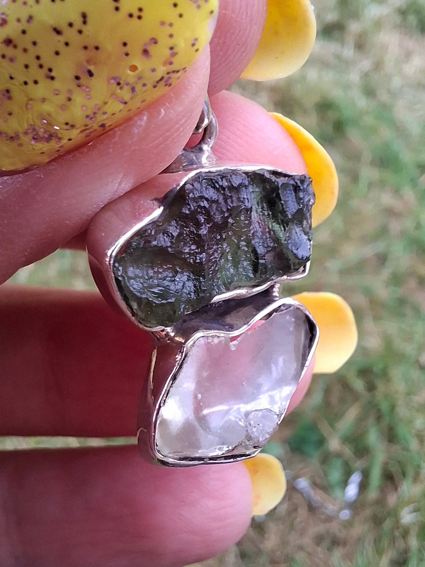 Moldavite & Libyan Desert Glass Pendant, 925 Silver, Tektite (Ref: MLP5)