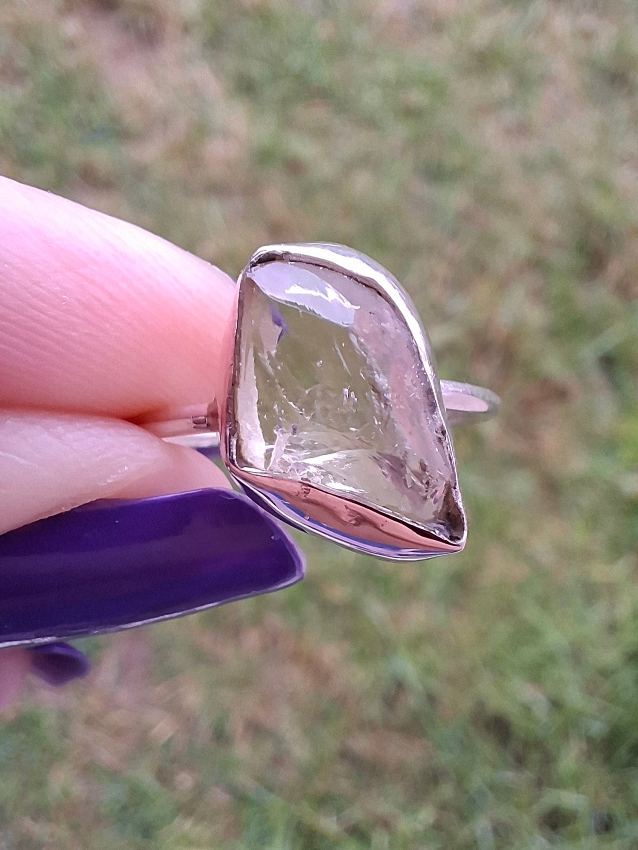 Libyan Desert Glass Ring, size large O, 925 Silver, Tektite (Ref: LR23)