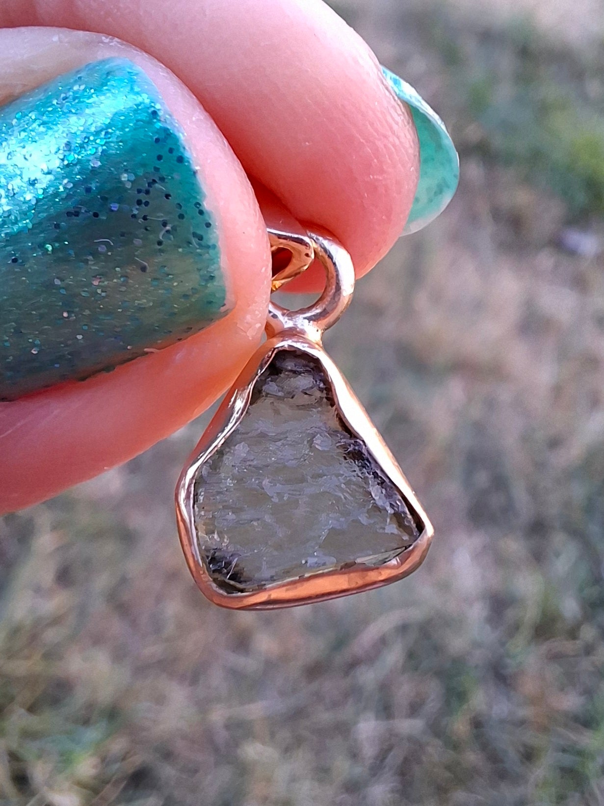 Moldavite Pendant, 14K GOLD Plated, Tektite (Ref: P452)