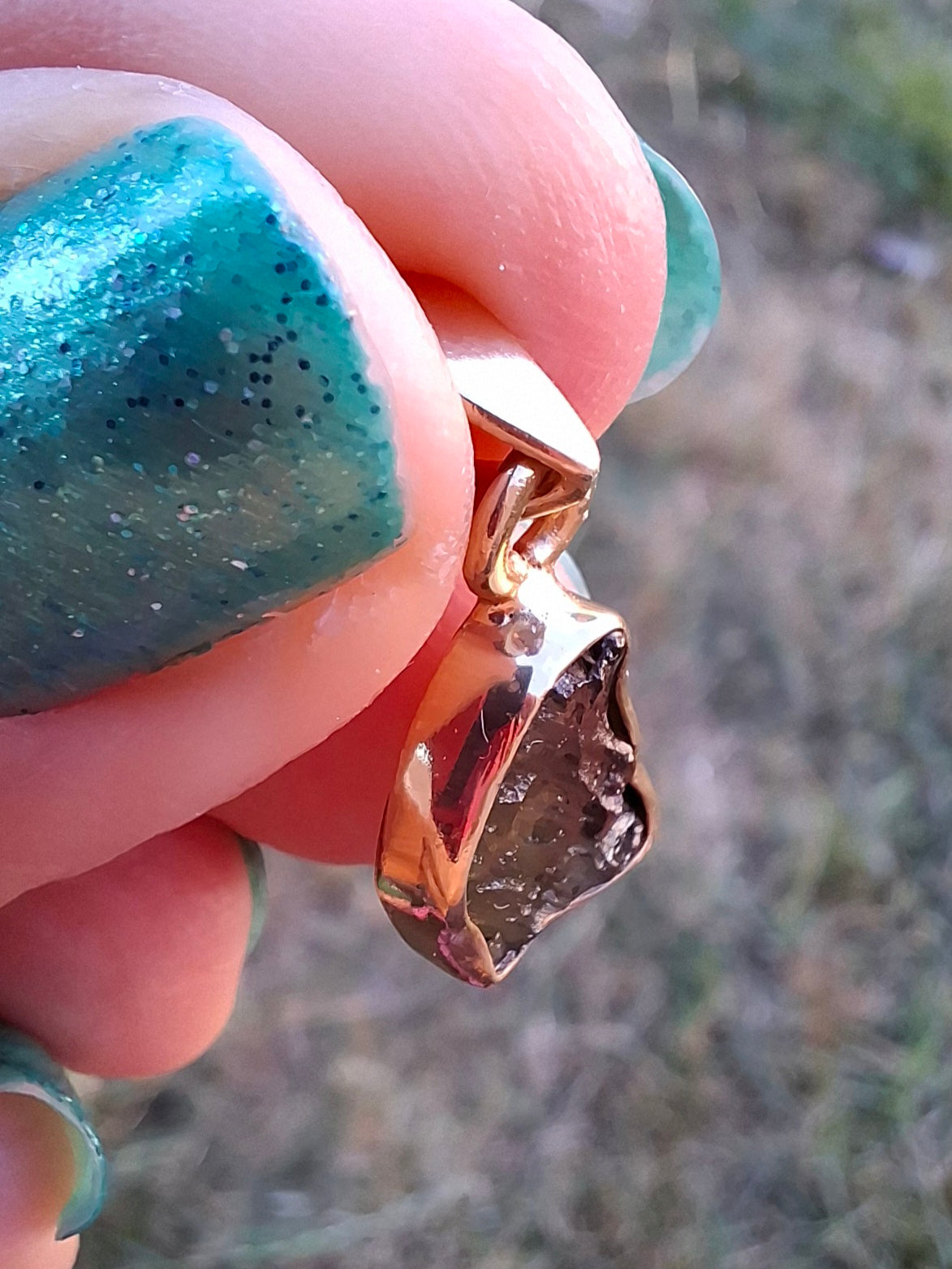 Moldavite Pendant, 14K GOLD Plated, Tektite (Ref: P448)