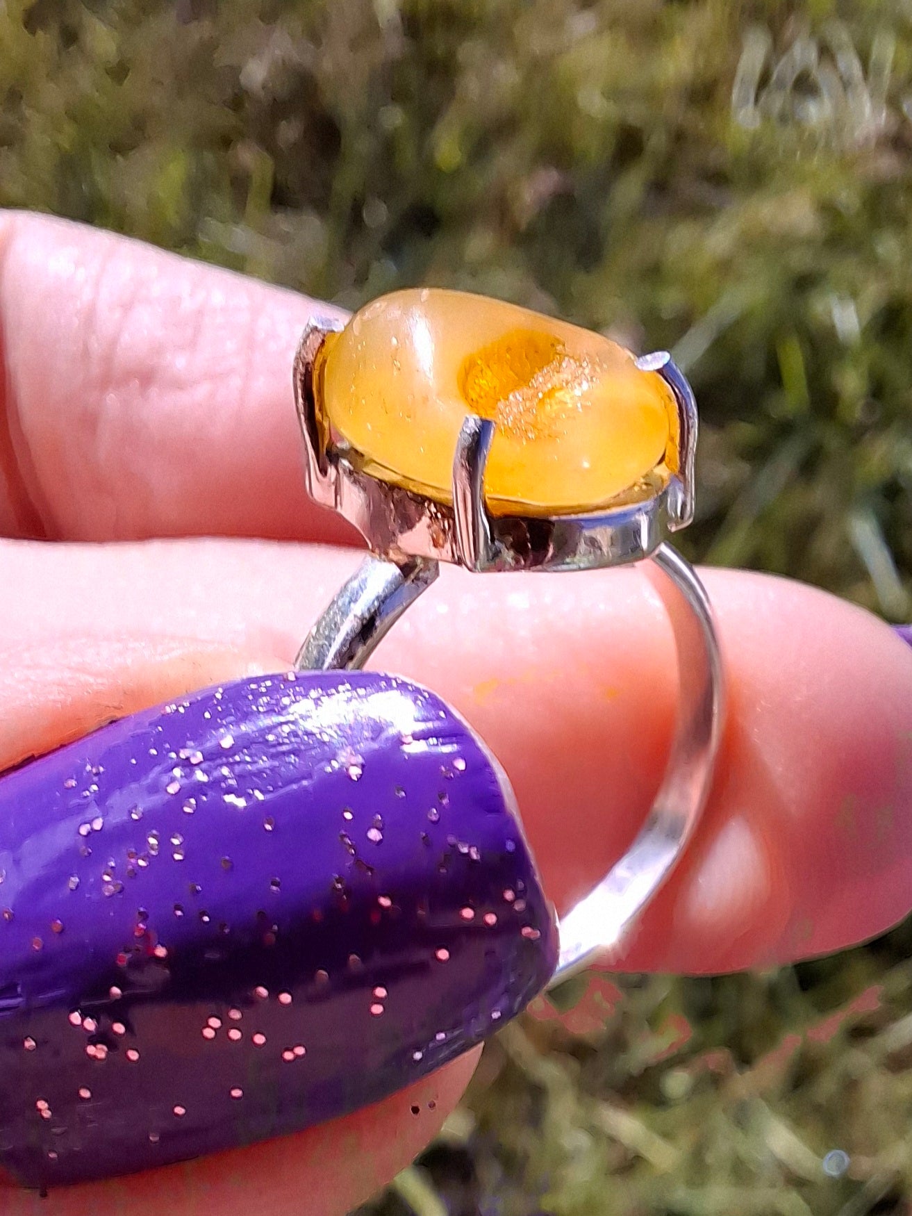 Baltic Amber Ring, size large L, 925 Silver, Fossil (Ref: AR2)