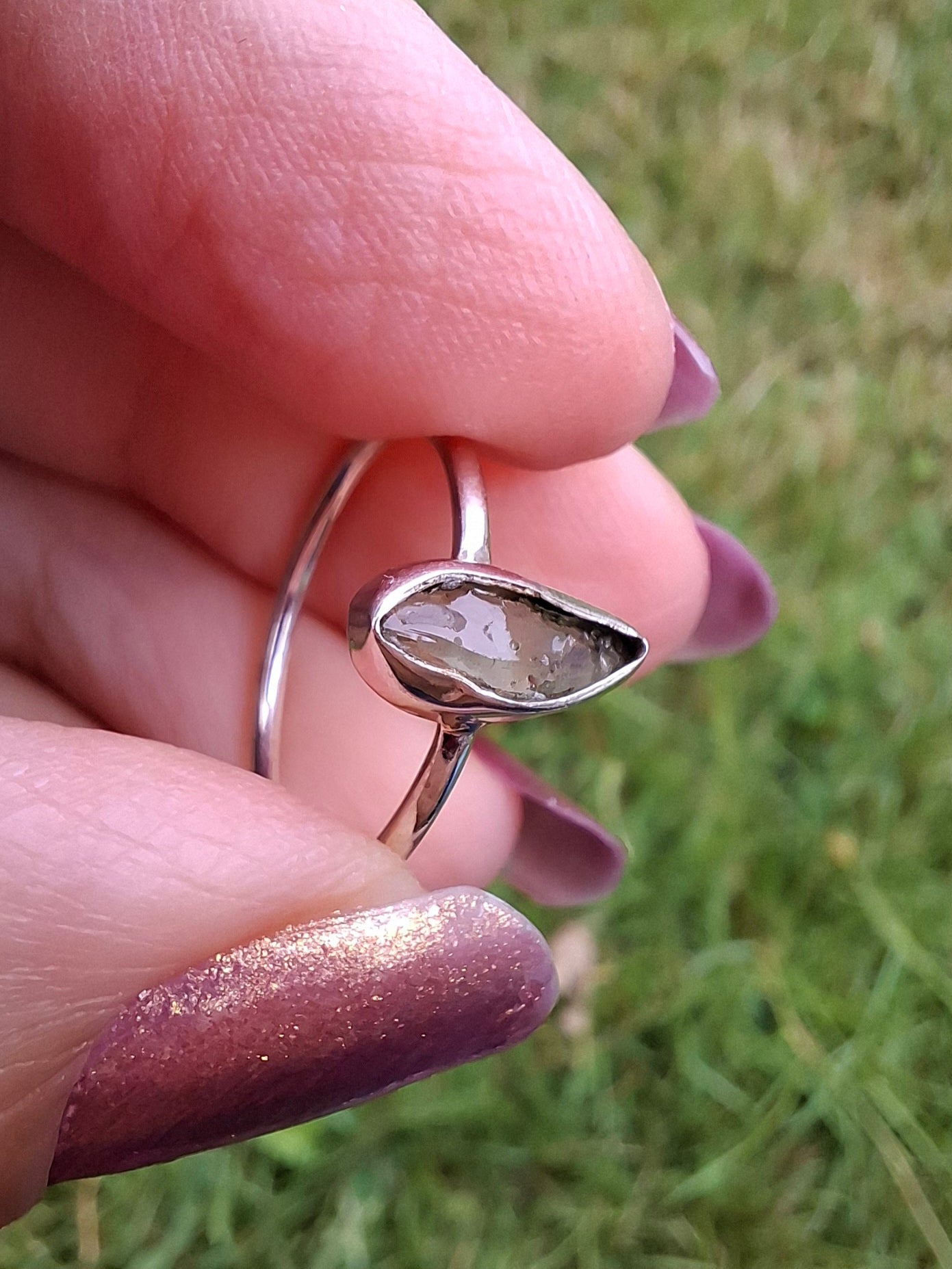 Moldavite Ring, size large M/small N, 925 Silver, Tektite (Ref: R39)