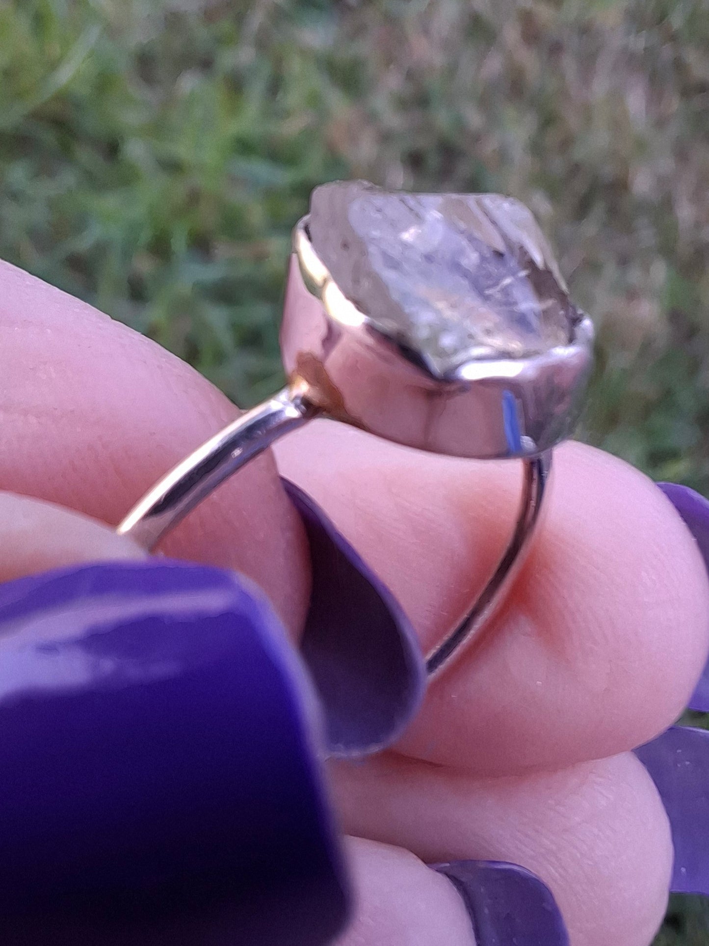 Libyan Desert Glass Ring, size large T, 925 Silver, Tektite (Ref: LR48)